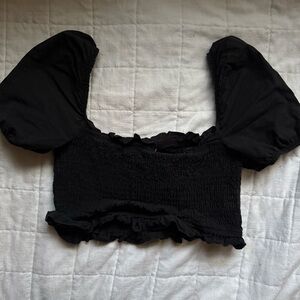 Elegant Black Puff Sleeve Top
